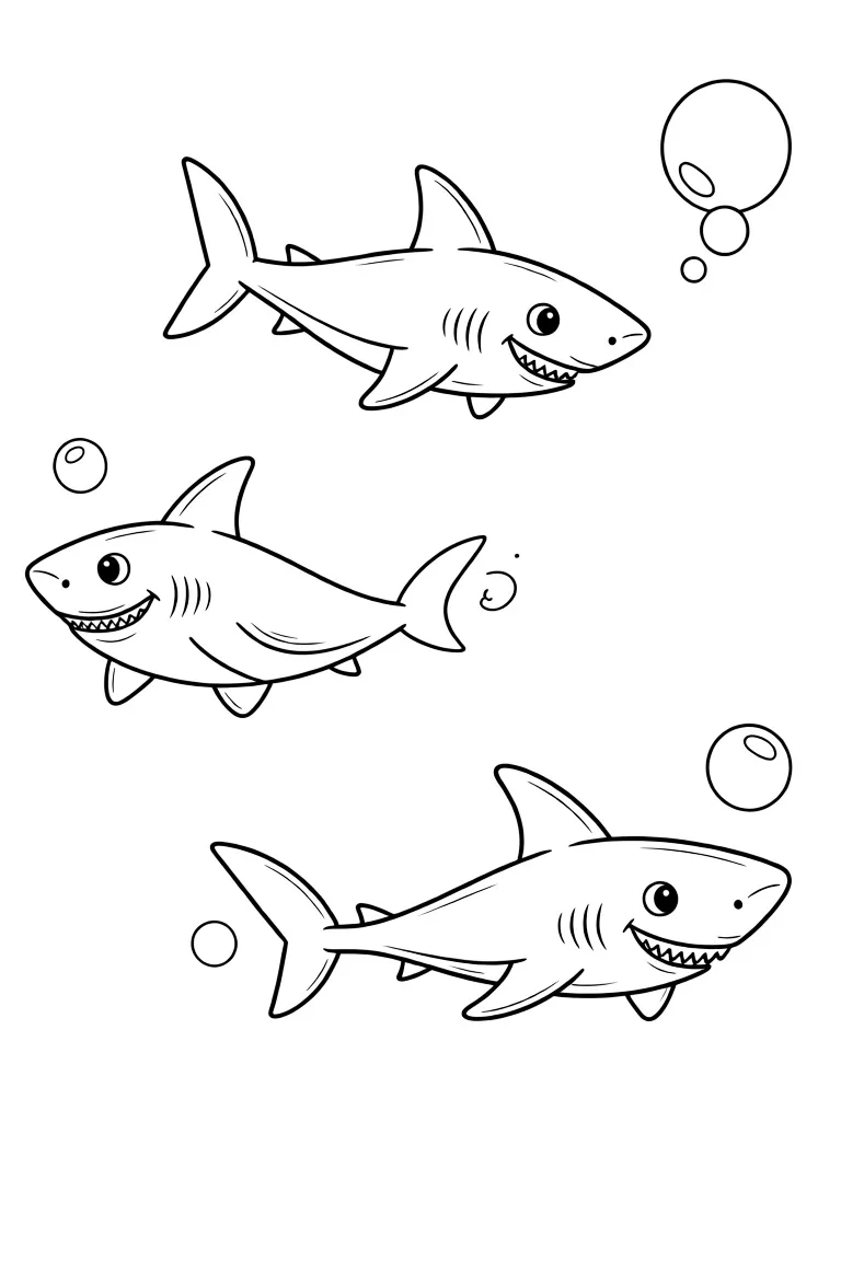 Раскраска – Акулы плавают в море