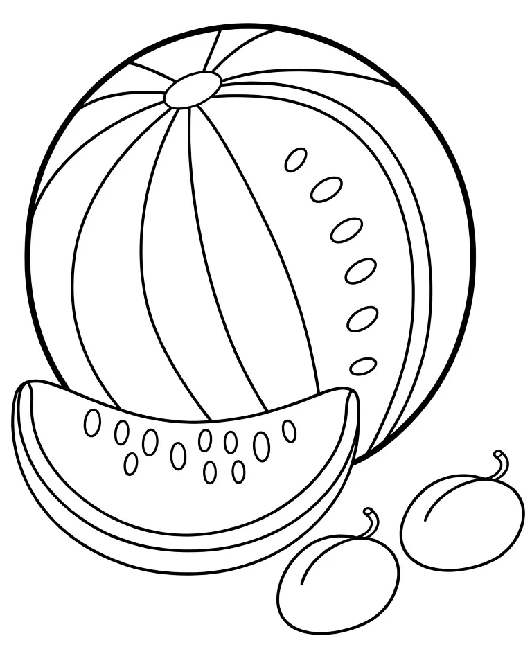 Раскраска – Арбуз и сливы