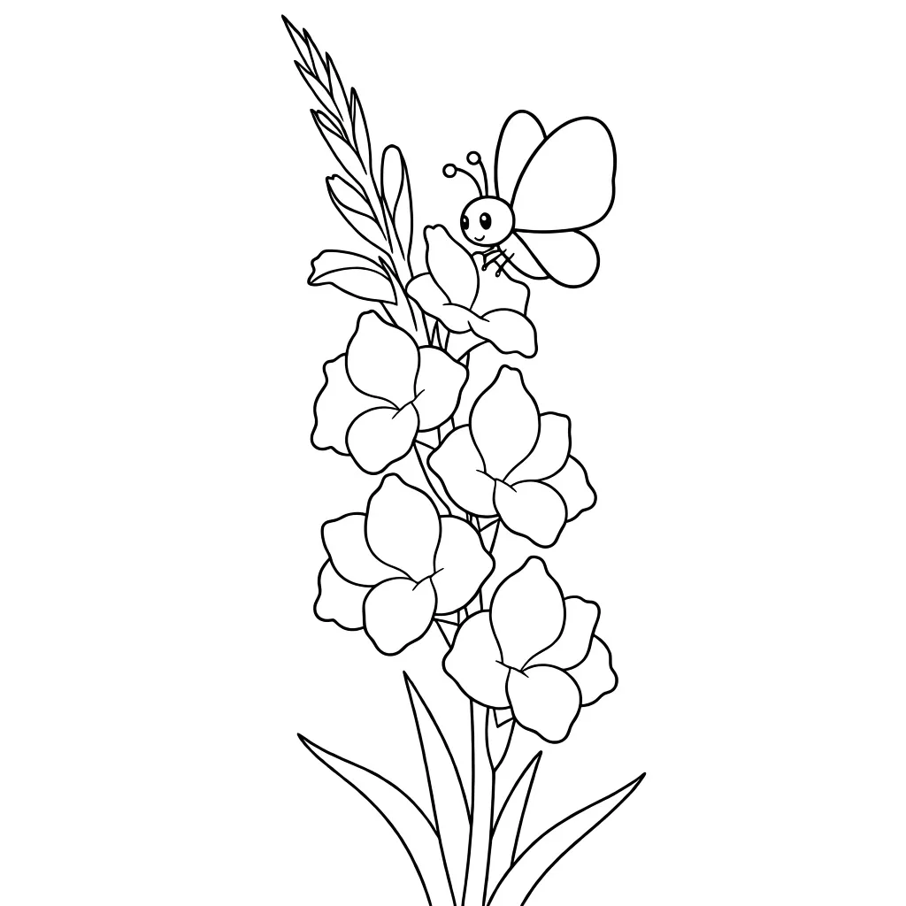 Раскраска – Бабочка на гладиолусе