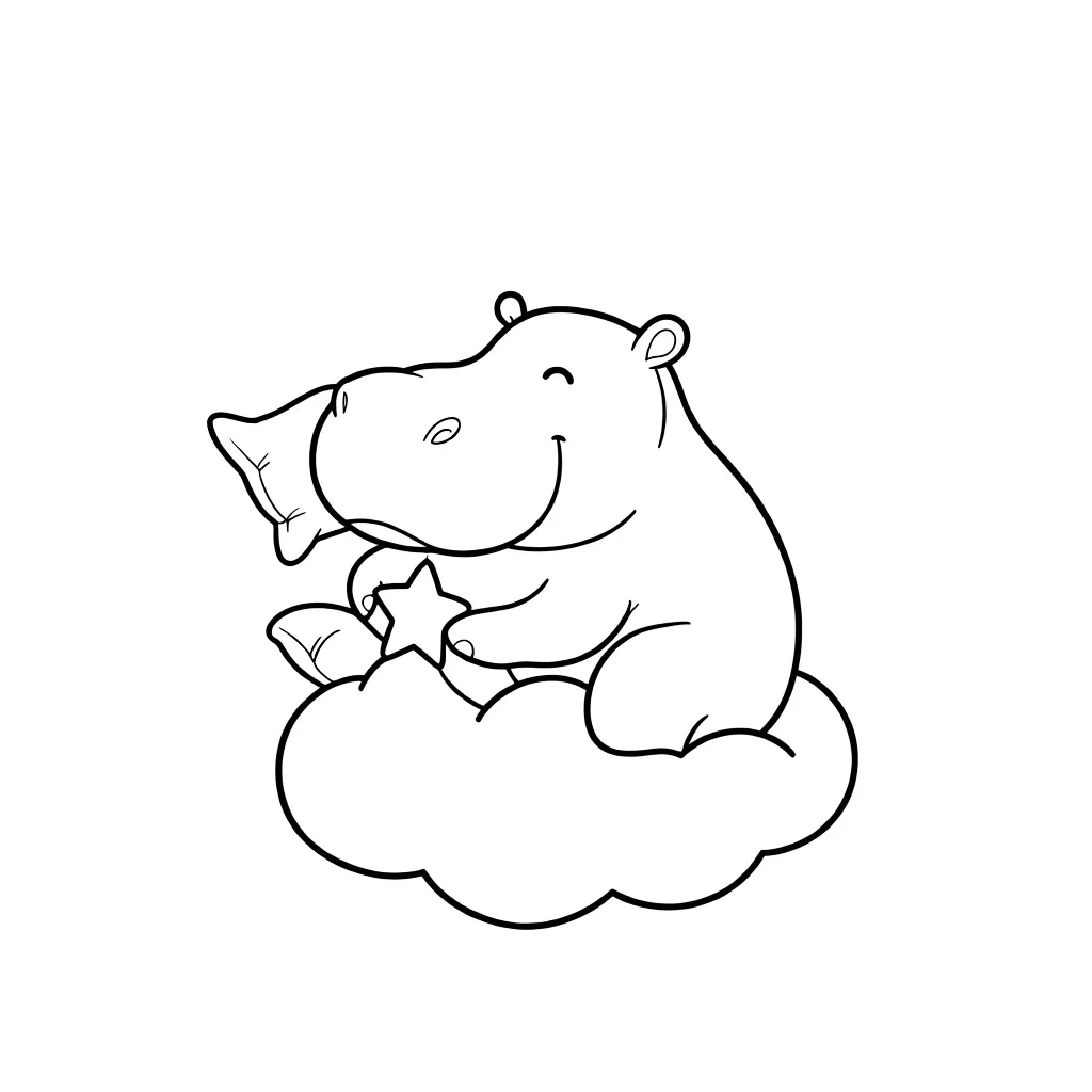 Раскраска – Бегемотик на облачке