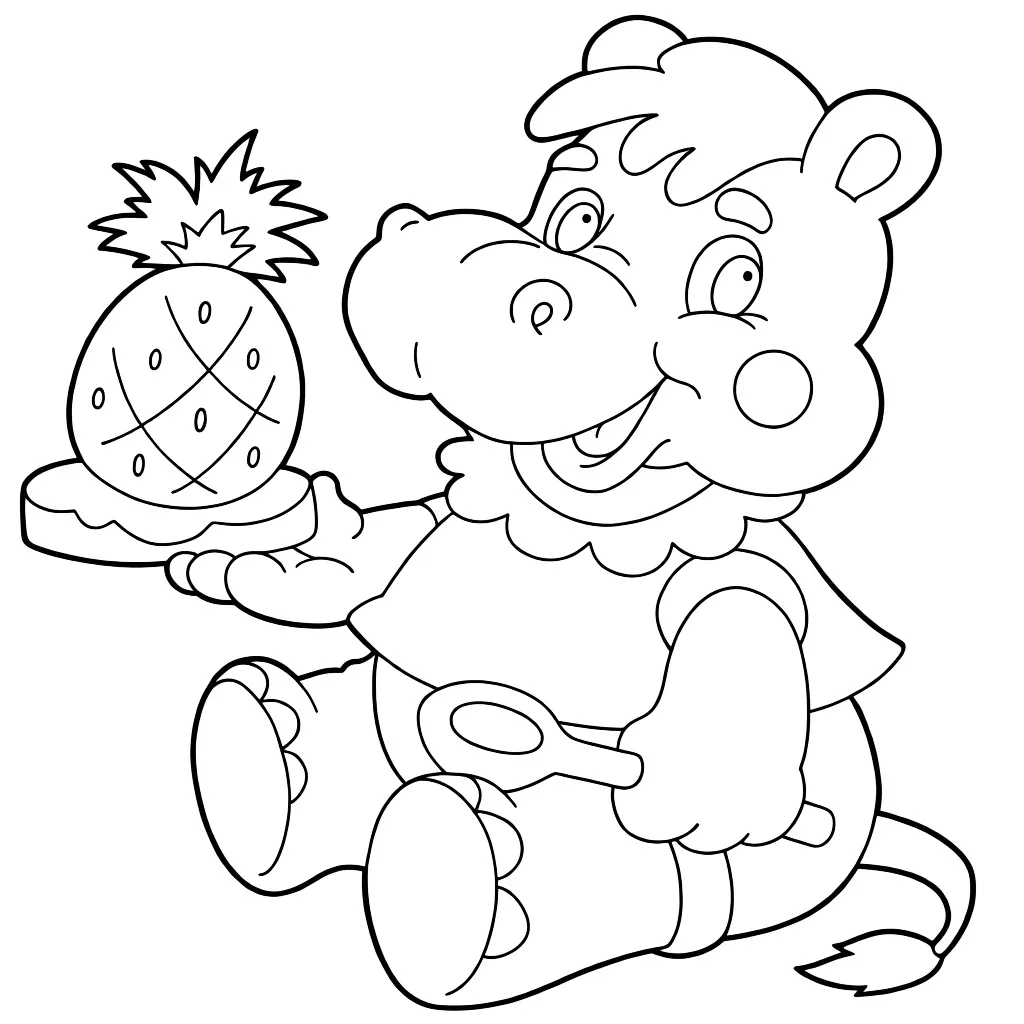 Раскраска – Бегемотик с ананасом