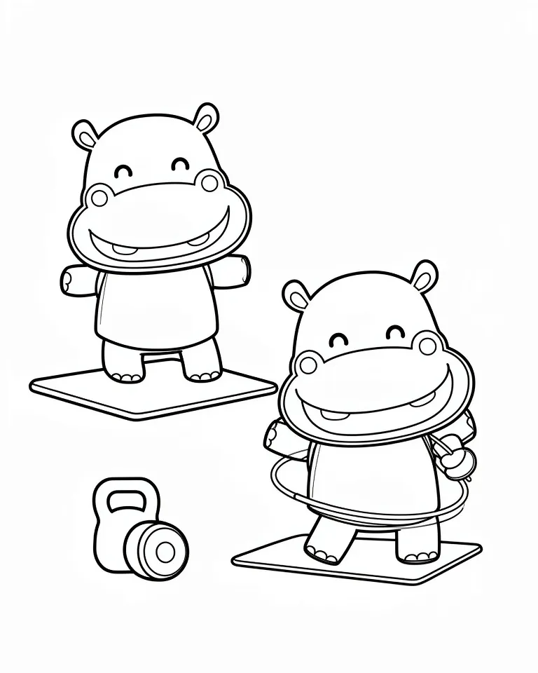 Раскраска – Бегемотики на фитнесе