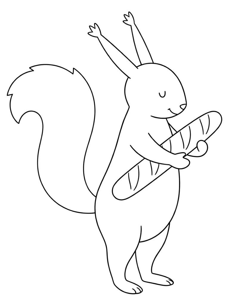 Раскраска – Бельчонок с багетом