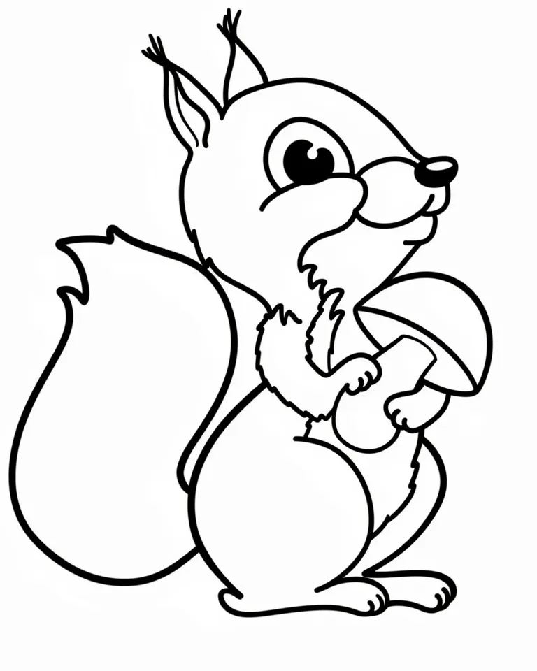 Раскраска – Белка держит грибочек