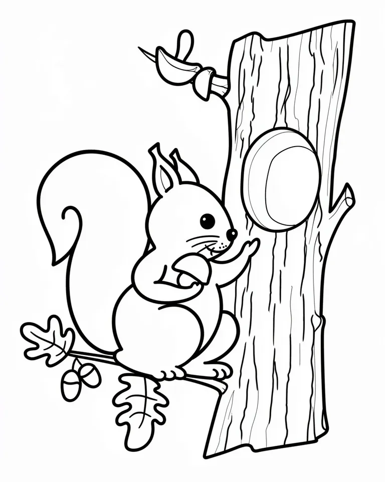 Раскраска – Белочка и дупло