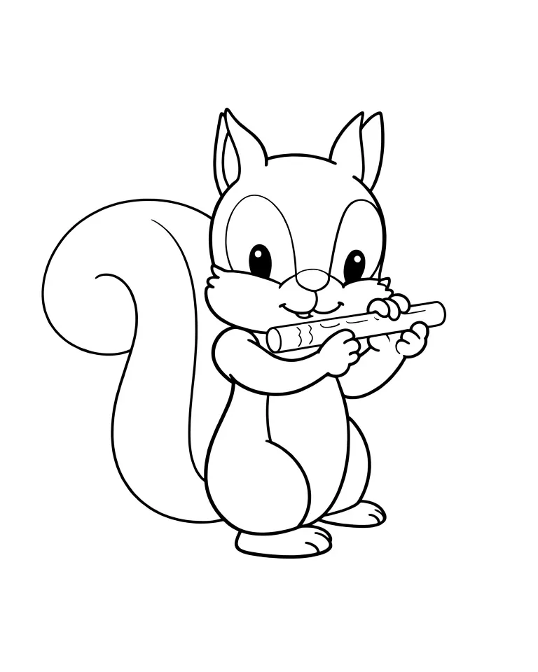 Раскраска – Белочка играет на дудочке