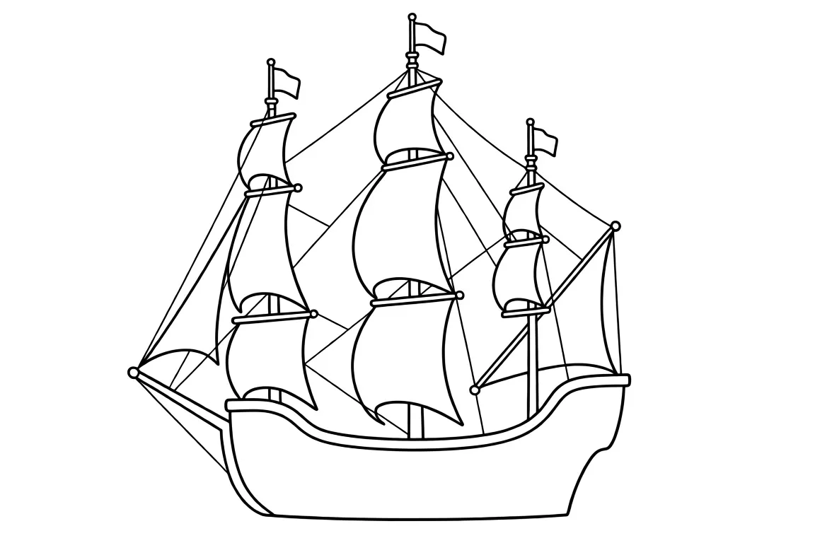 Раскраска – Большой парусный корабль