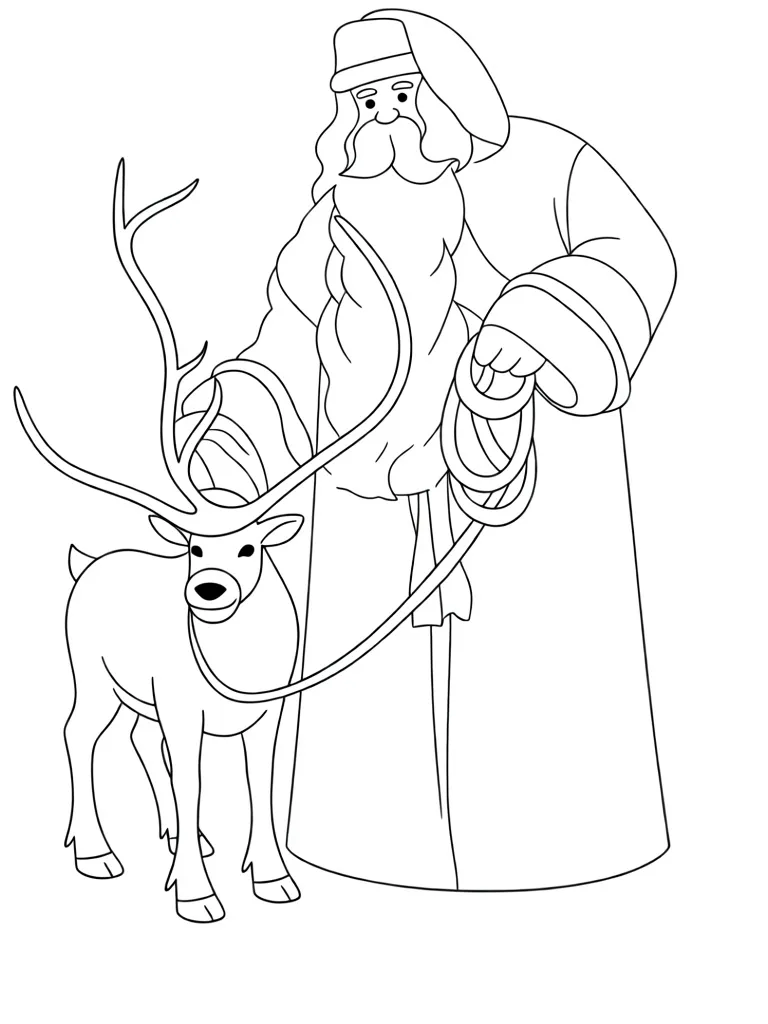 Раскраска – Дед мороз и его олень антистресс