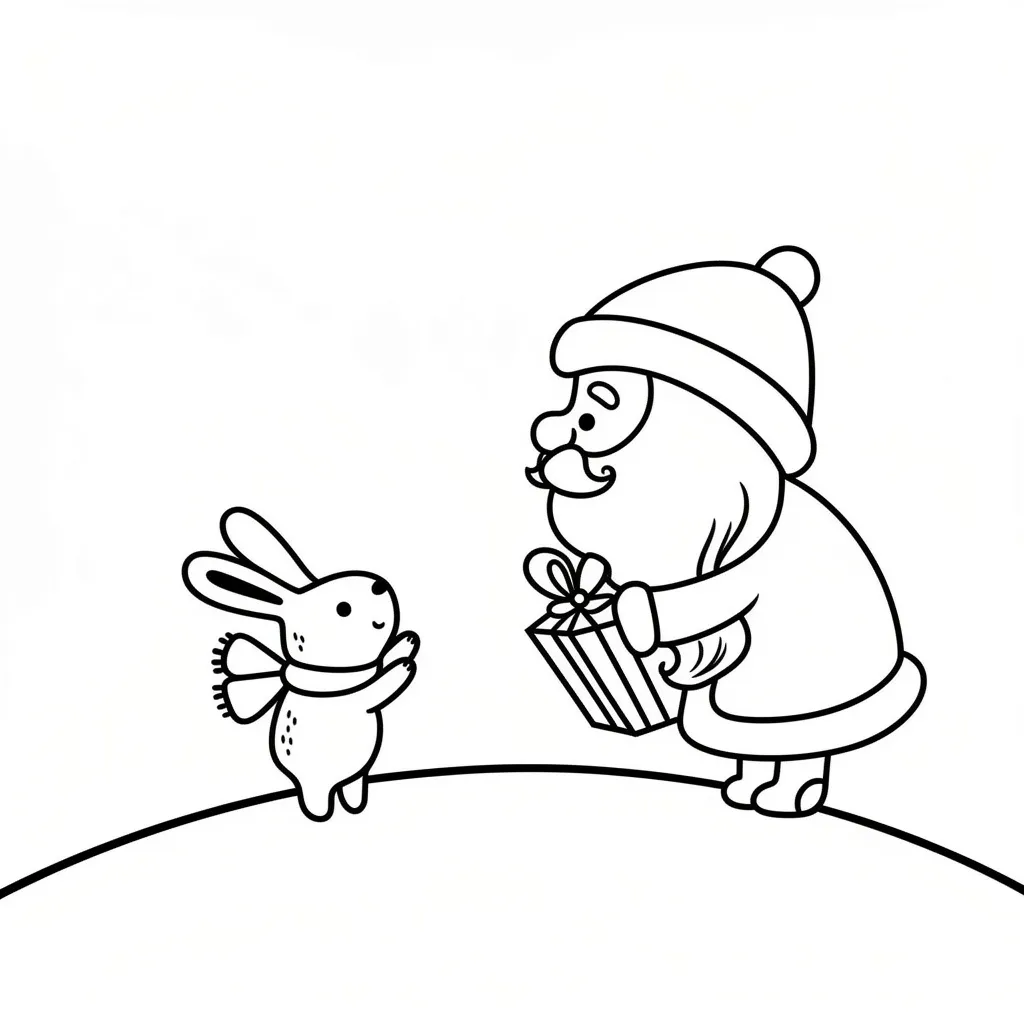 Раскраска – Дед мороз и кролик