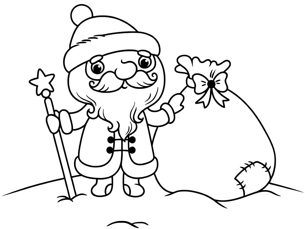 Раскраска – Дед мороз и мешок подарков