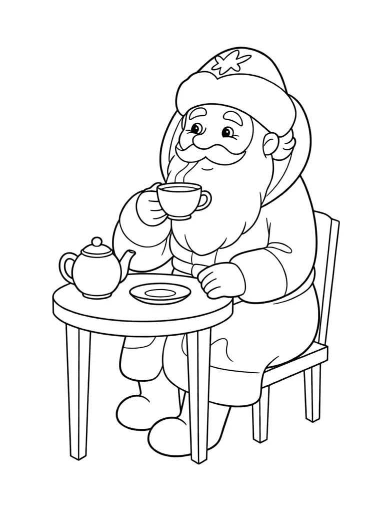 Раскраска – Дед мороз пьет чай