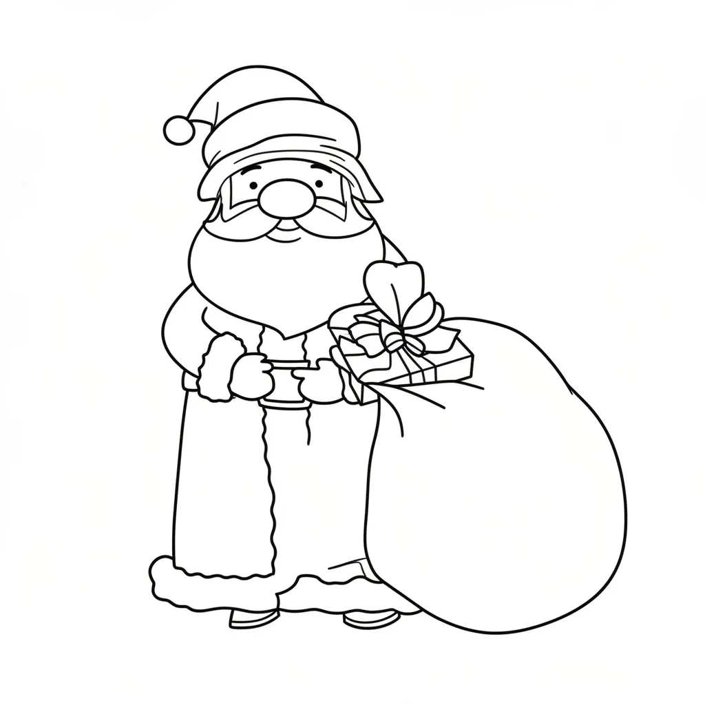 Раскраска – Дед мороз с мешком