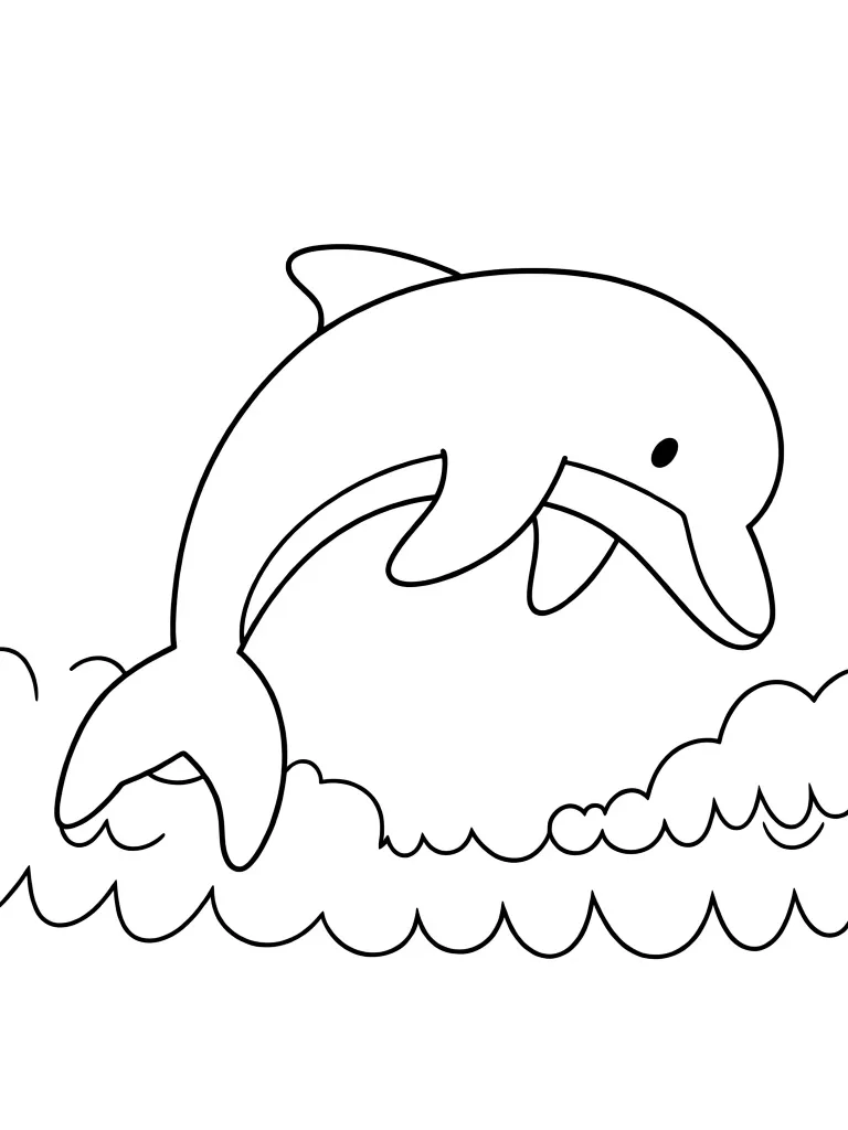 Раскраска – Дельфин прыгает по волнам