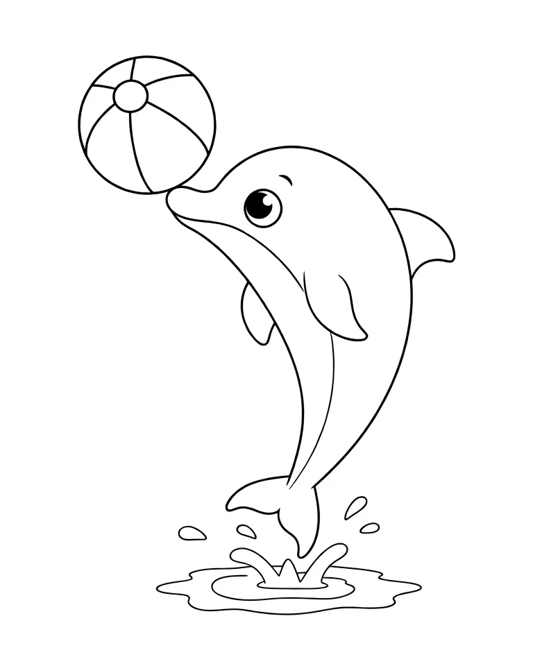 Раскраска – Дельфин с мячиком
