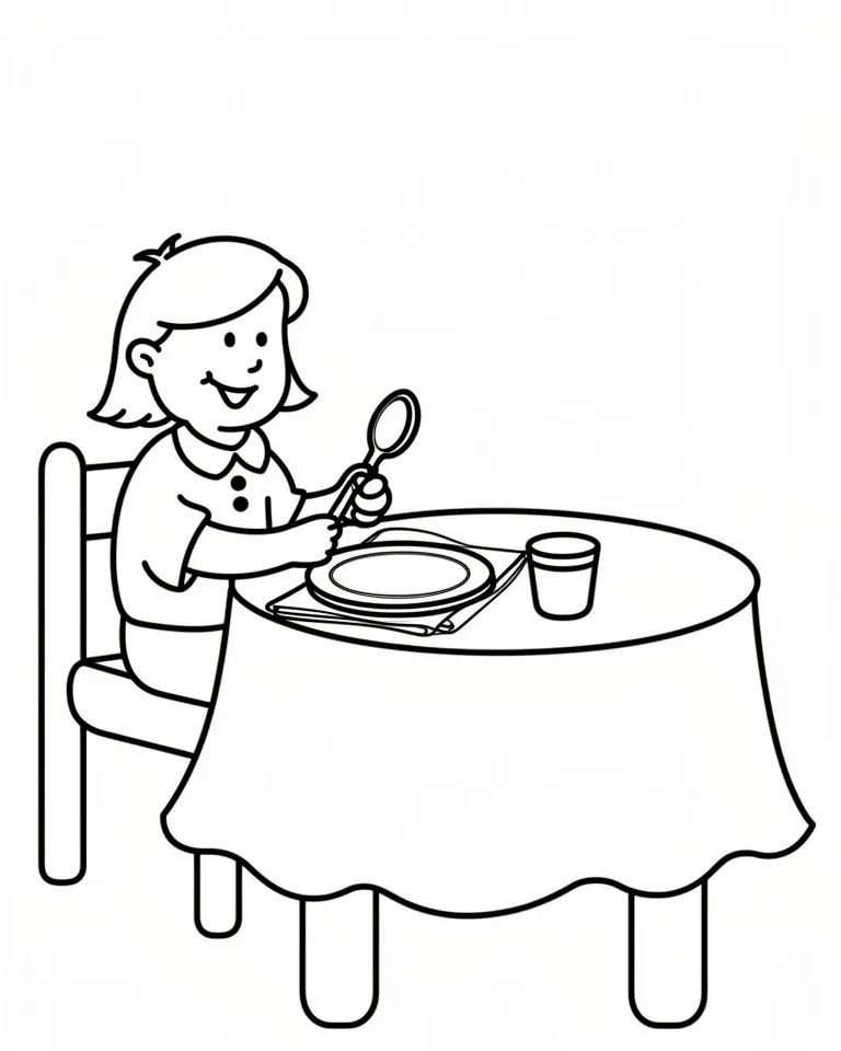 Раскраска – Девочка готовится к обеду