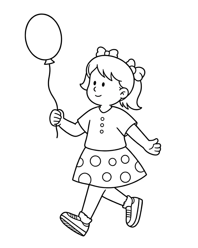 Раскраска – Девочка с воздушным шариком