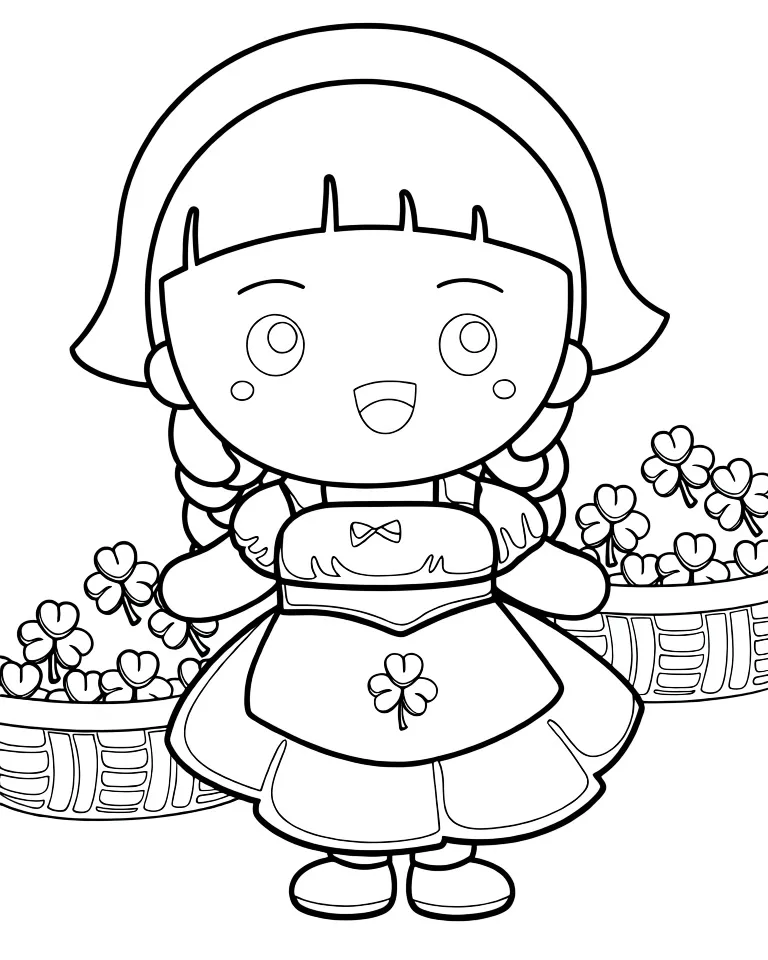 Раскраска – Девочка в Ирландском костюме