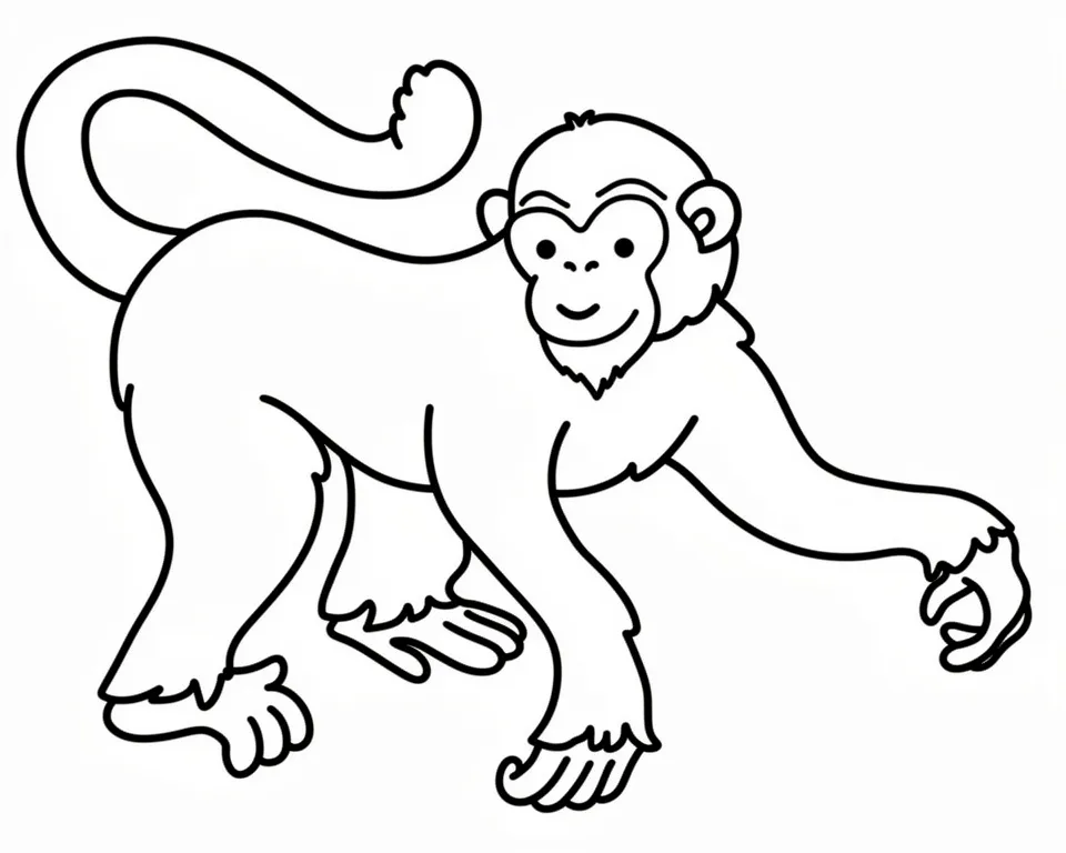 Раскраска – Довольная обезьяна