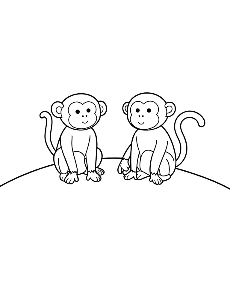 Раскраска – Две обезьянки на лужайке