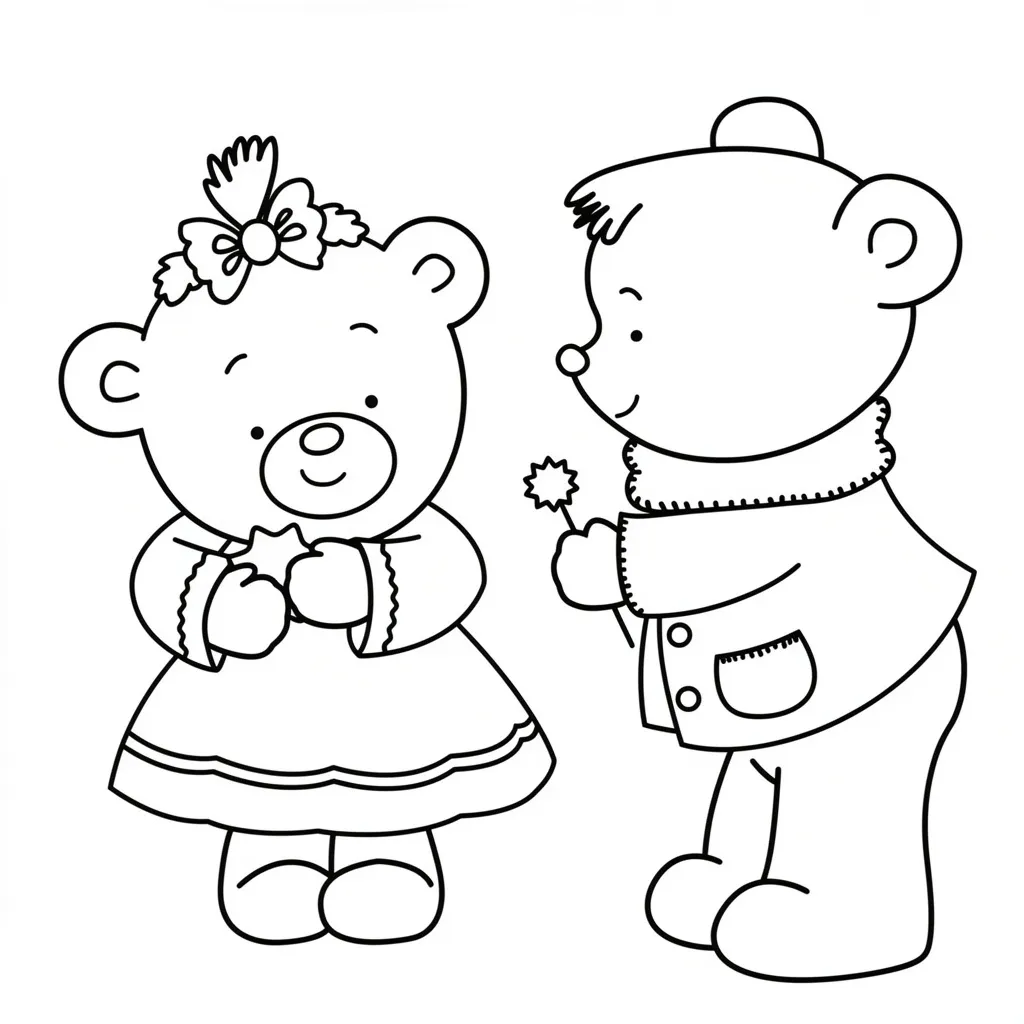 Раскраска – Двое милых медвежат