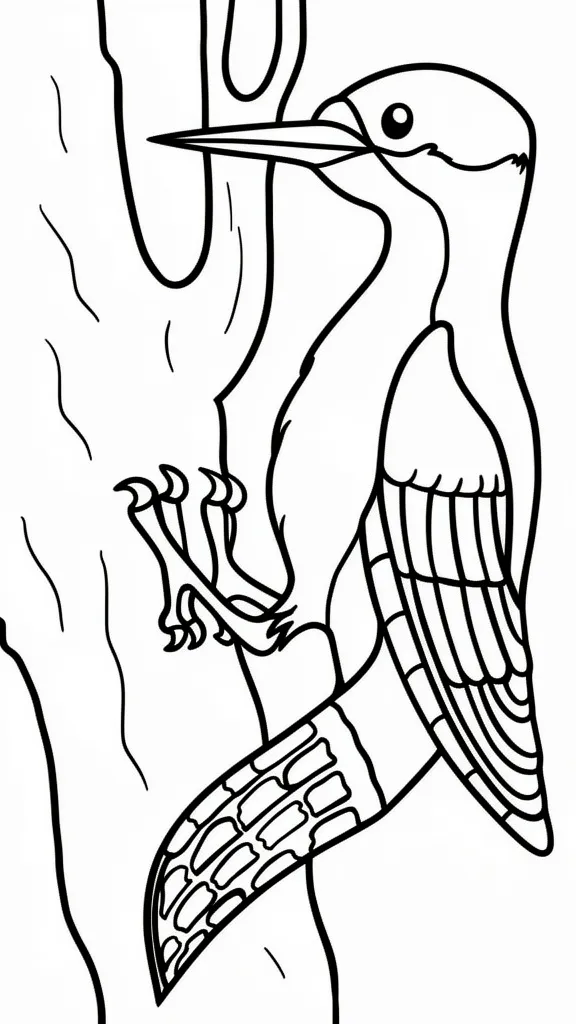 Раскраска – Дятел долбит кору