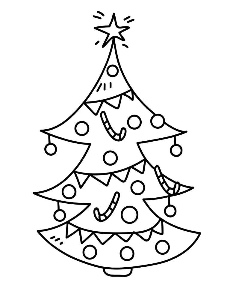 Раскраска – Елка украшенная шариками