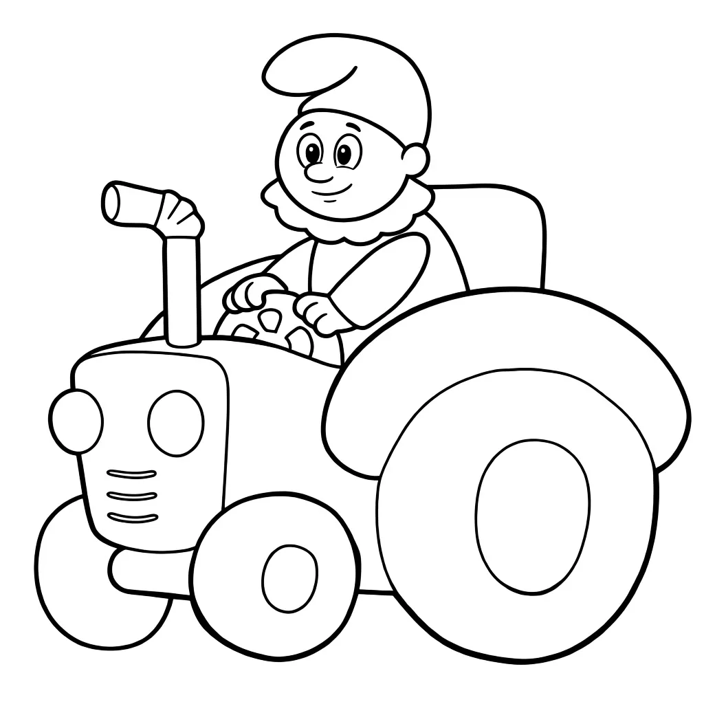 Раскраска – Гном на тракторе