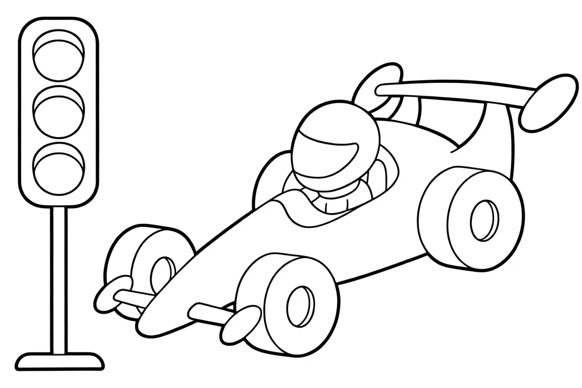 Раскраска – Гоночный болид и светофор
