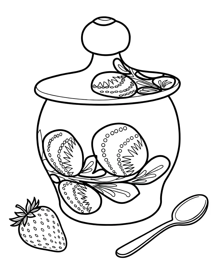 Раскраска – Горшочек с клубничным узором