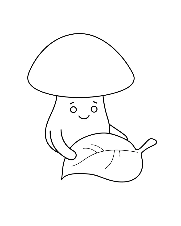 Раскраска – Гриб и листочек