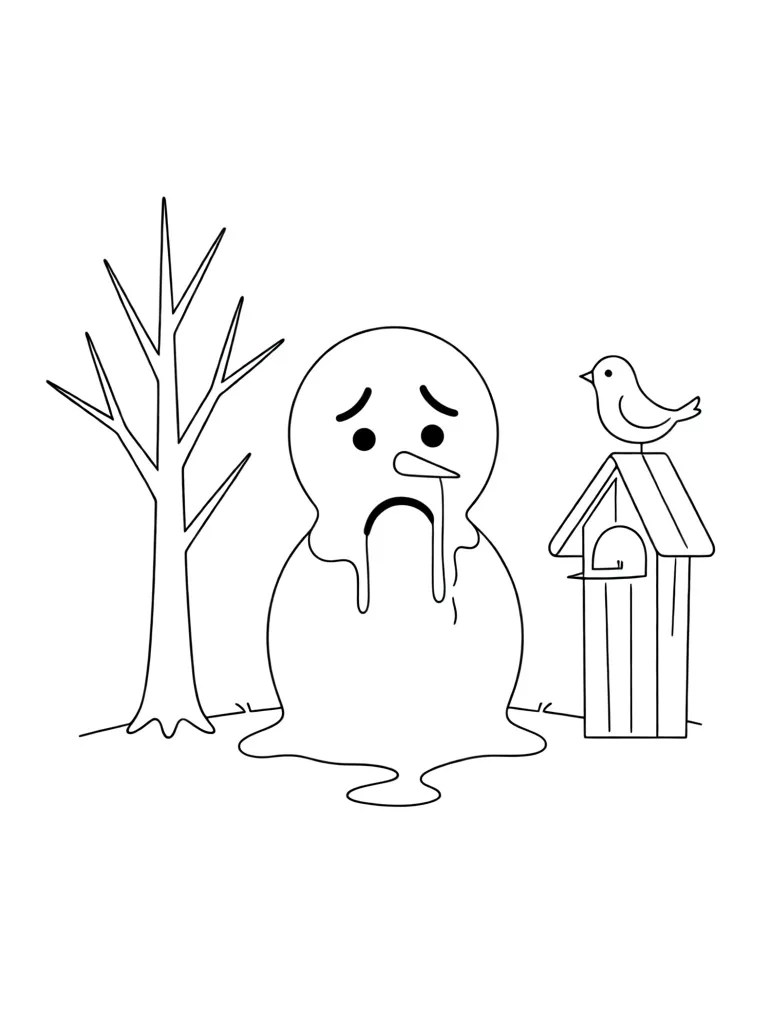 Раскраска – Грустный снеговик весной