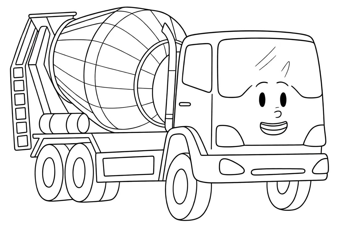 Раскраска – Грузовик-бетономешалка