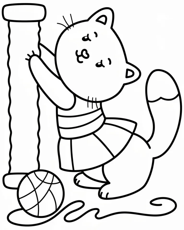 Раскраска – Игривая кошечка с клубком