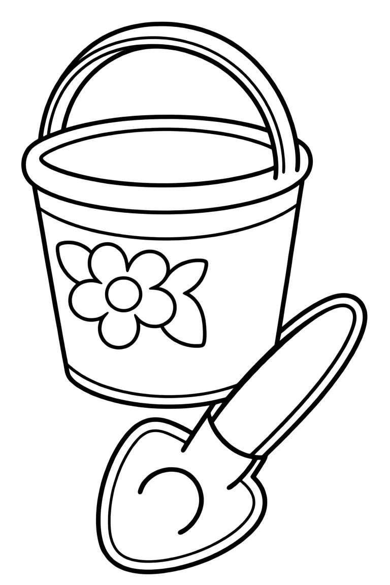 Раскраска – Игрушечное ведерко и лопатка