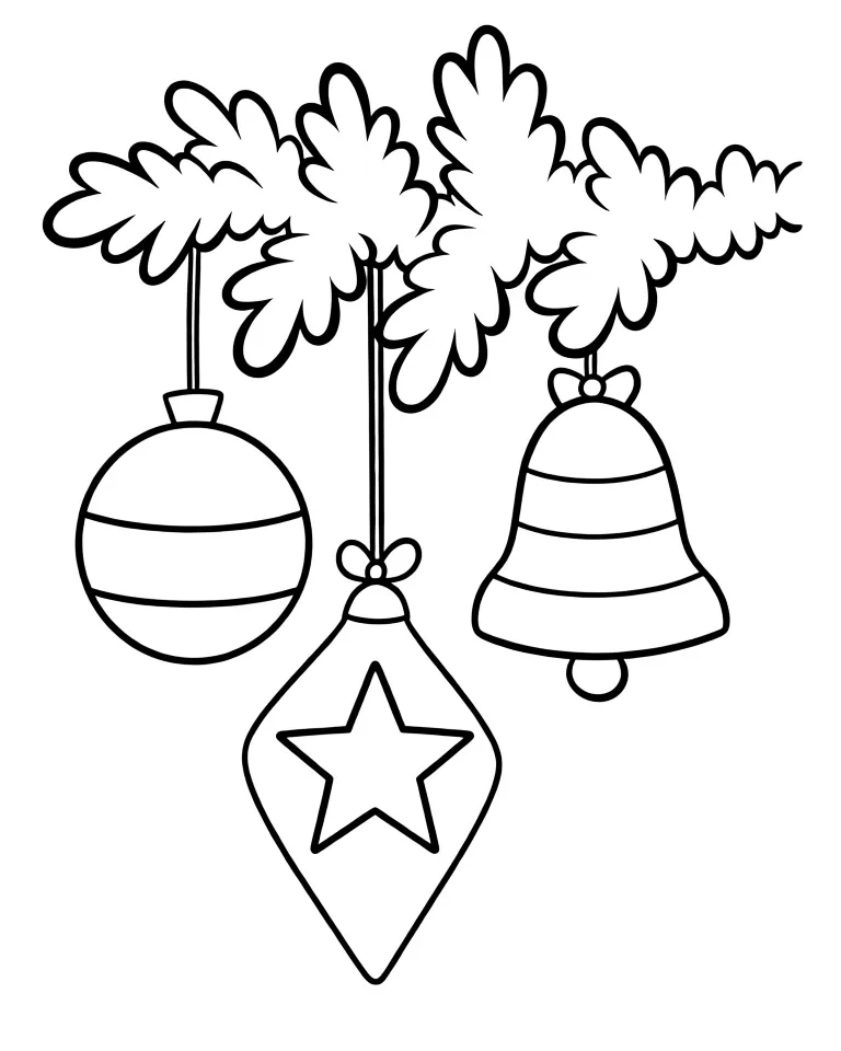 Раскраска – Игрушки на ветке