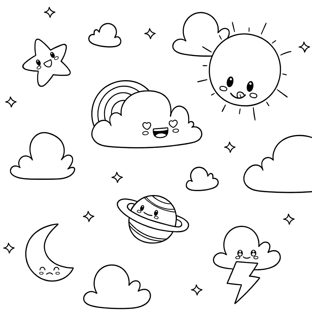 Раскраска – Кавайное небо