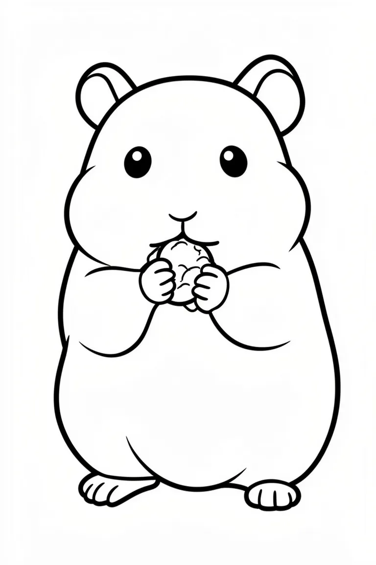 Раскраска – Хомячок кушает