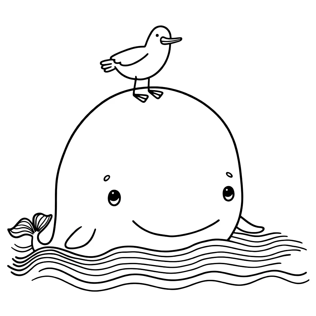 Раскраска – Кит и чайка