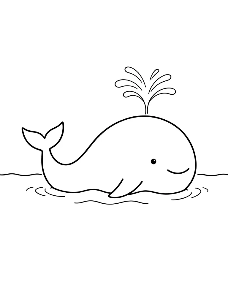 Раскраска – Кит плавает в море