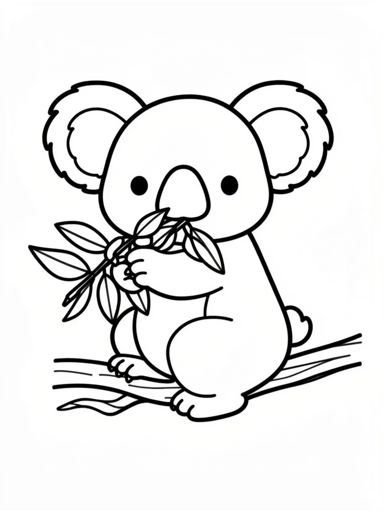 Раскраска – Коала кушает листочки