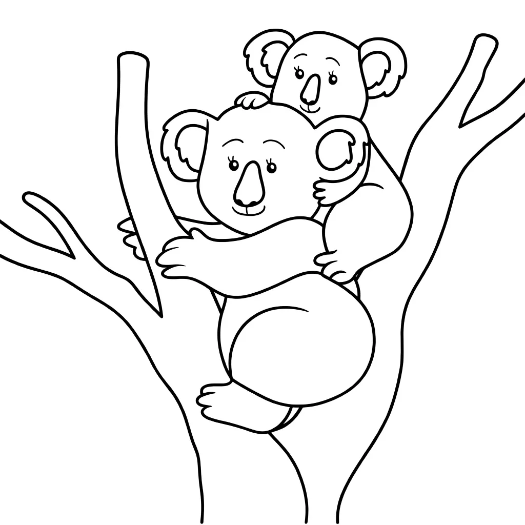 Раскраска – Коалы на дереве