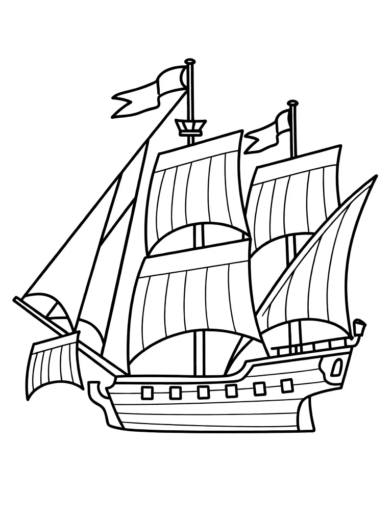 Раскраска – Корабль с множеством парусов