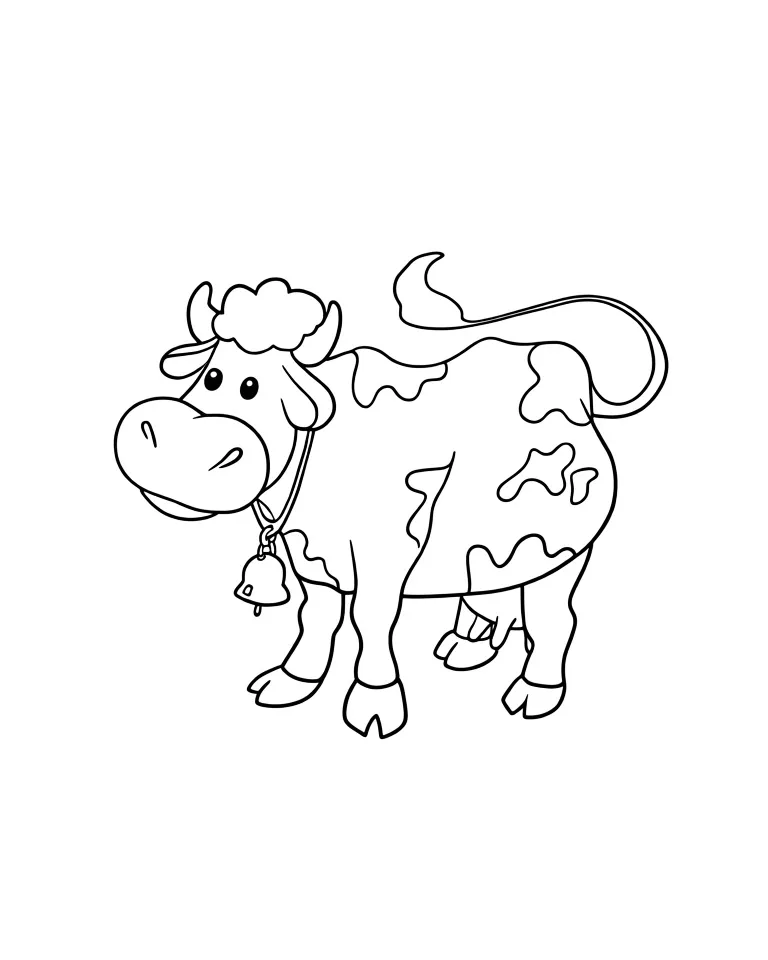 Раскраска – Корова на лугу