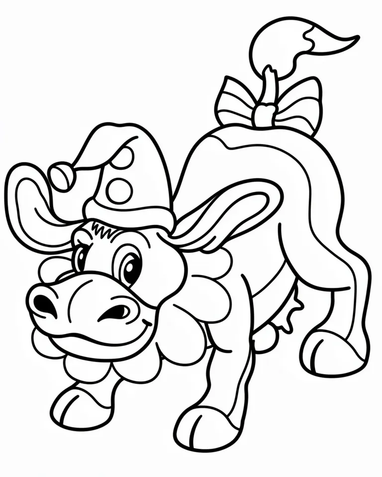 Раскраска – Корова в колпаке