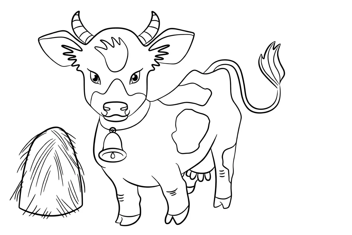 Раскраска – Коровка и стог сена