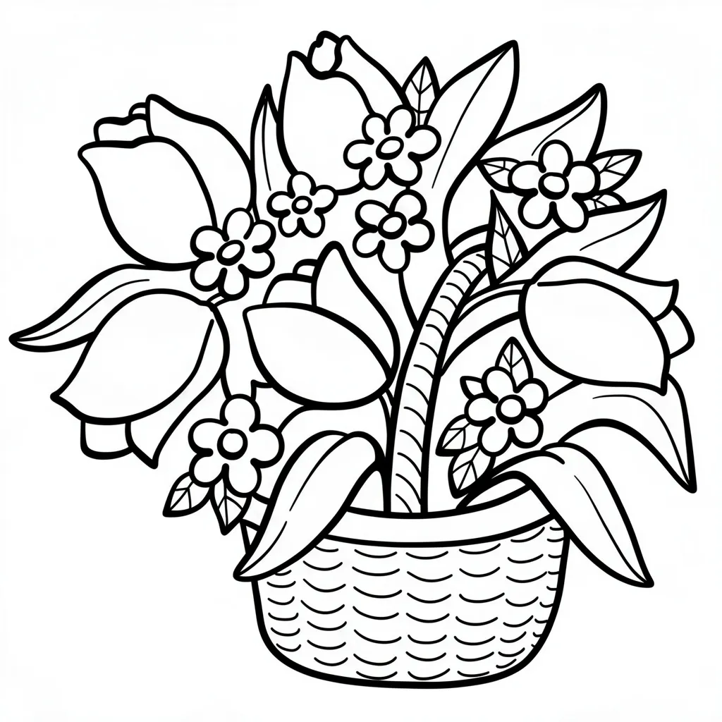 Раскраска – Корзина тюльпанов