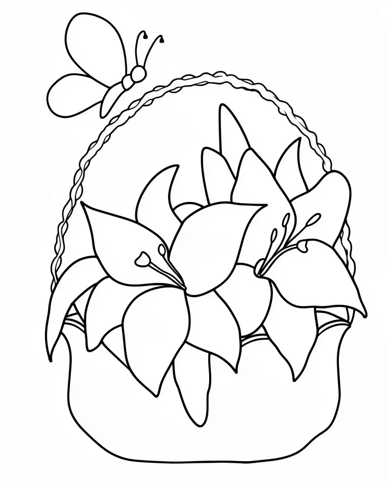 Раскраска – Корзинка с лилией