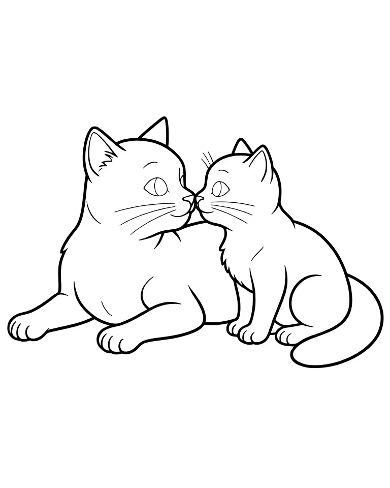 Раскраска – Кошка с котенком