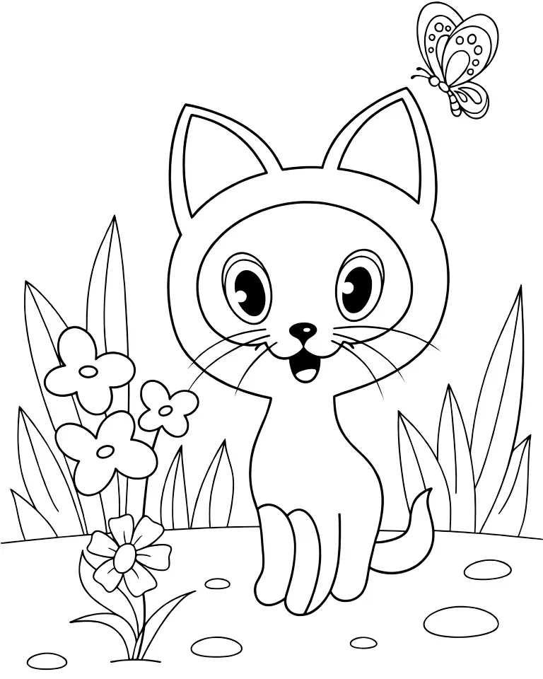 Раскраска – Котенок Гав на лужайке