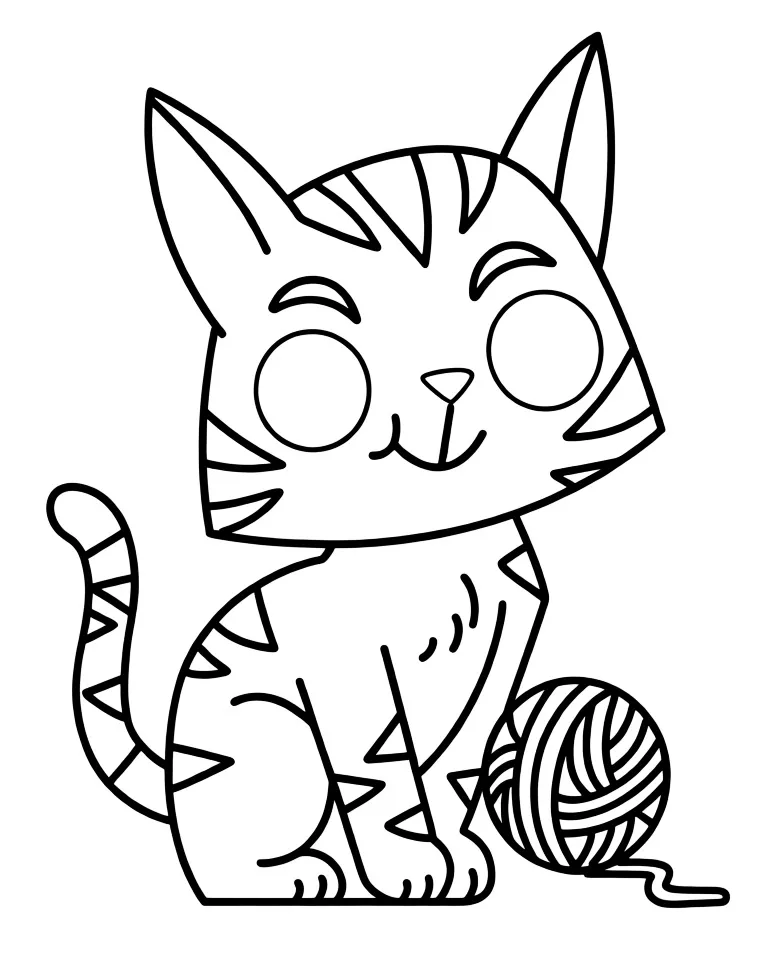 Раскраска – Котенок с клубком